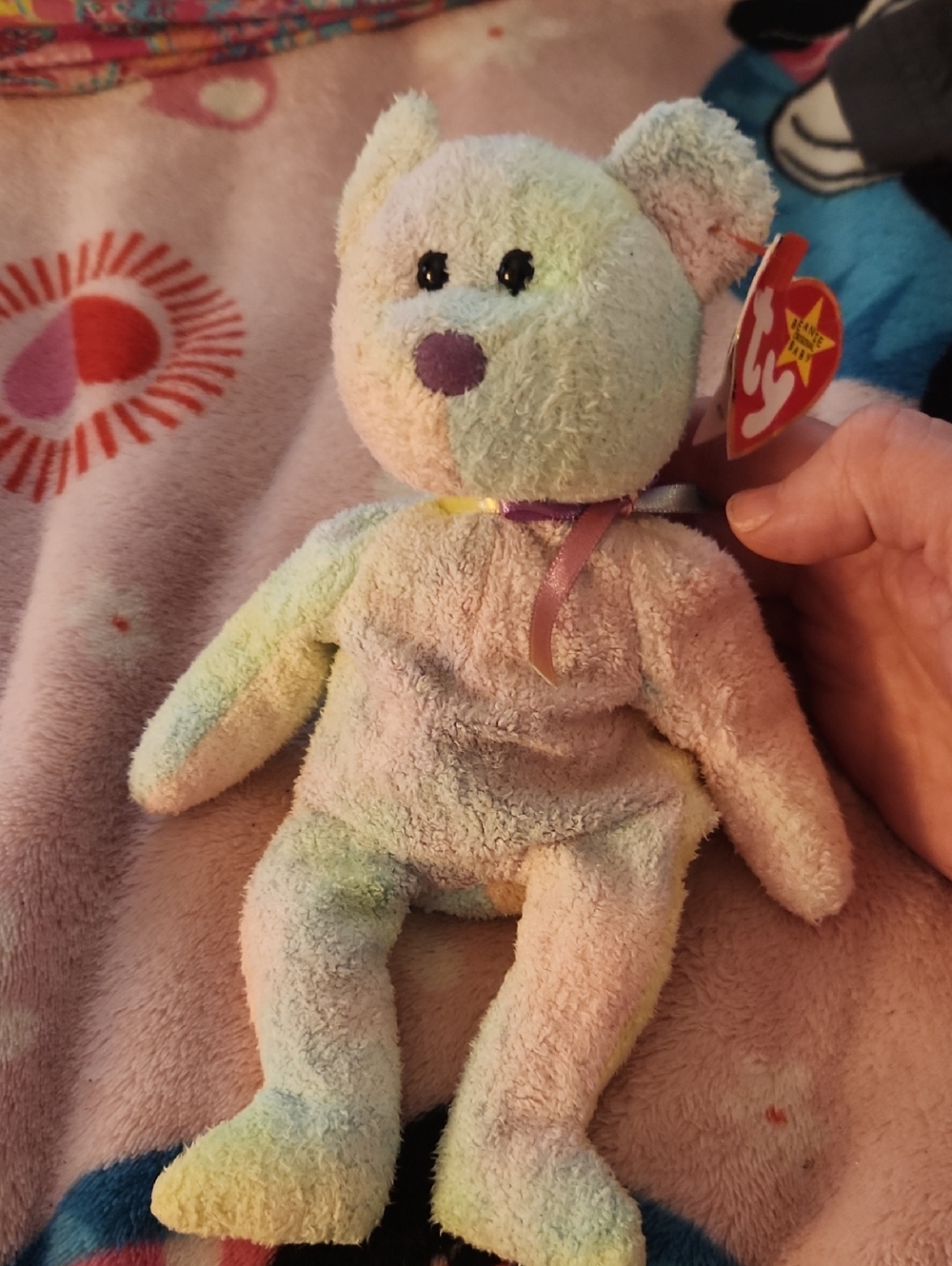 Ty GROOVY Pastel Tie-Dye Plush Bear with Ribbon